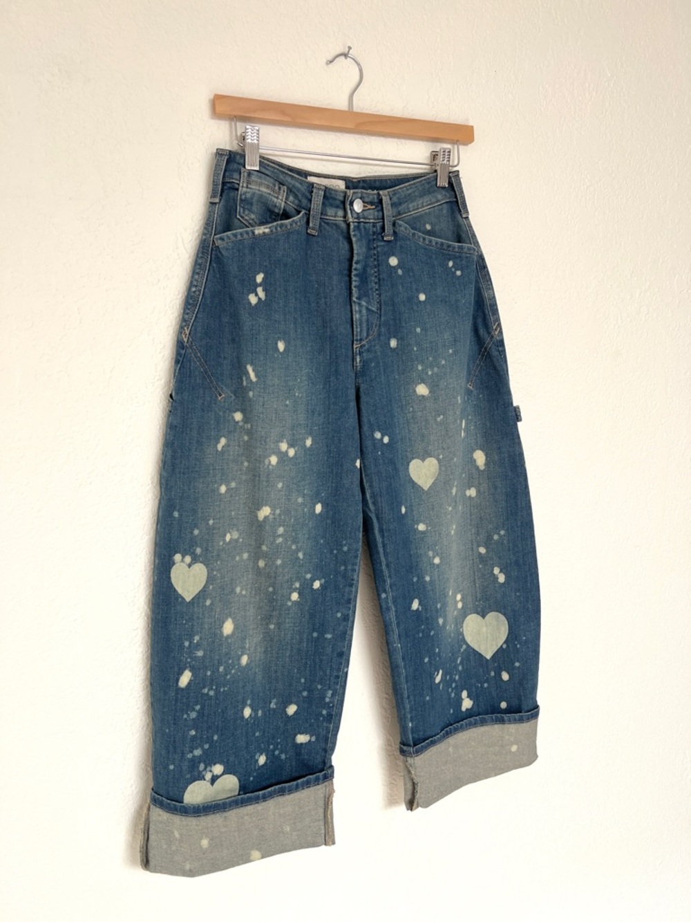 Pilcro Dark Blue Wide-Leg Jeans with White Paint Splatter - Picture 4 of 9